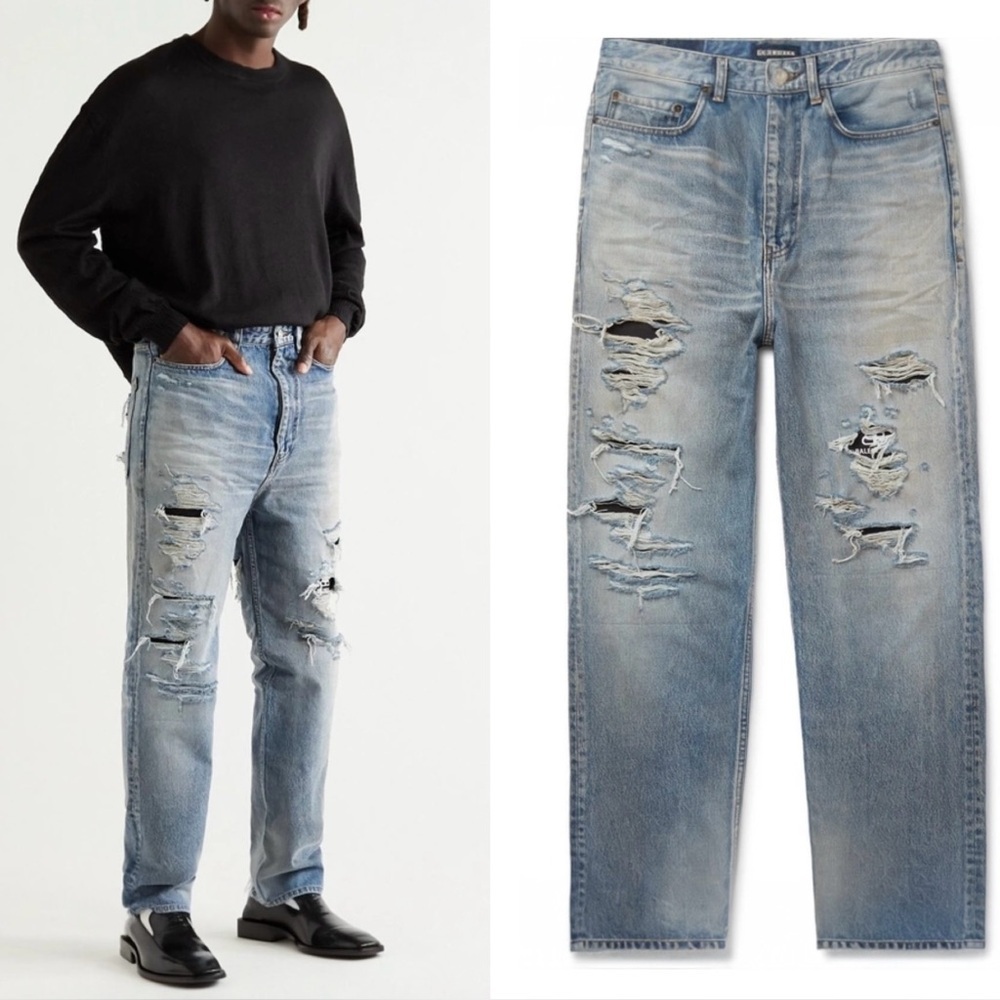 Balenciaga Distressed Ripped Logo Blue Jeans 2020 Size 34